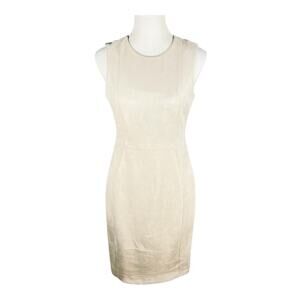 Calvin Klein Faux Suede Sheath Dress Soft Beige Sleeveless Gold Zip Back Size 4